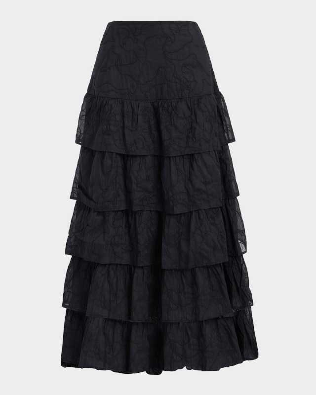 Christie Embroidered Ruffle Tiered Midi Skirt
